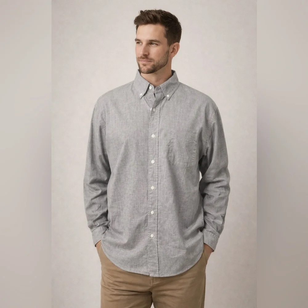 J.Crew Men’s Heathered Gray Button-Down Shirt | Size L